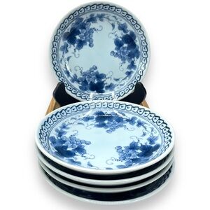 Japanese Vintage Set of 5 Grape Vine Pattern Coupe Plate 6.5" Fujimasa Mark